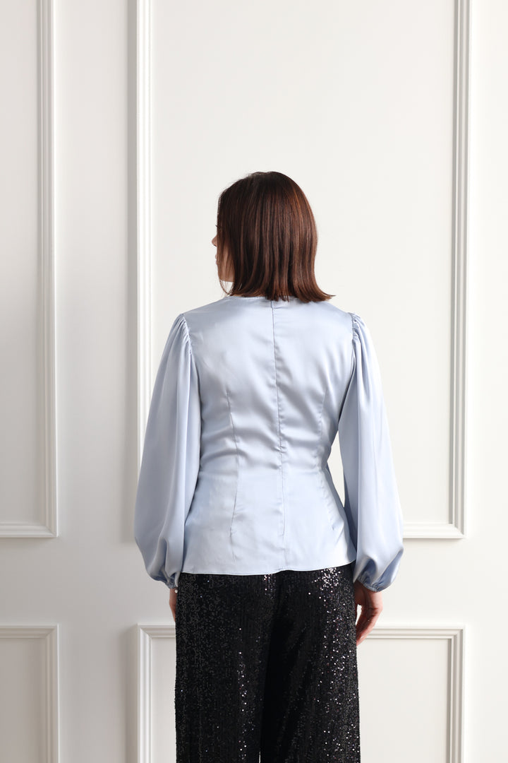 Satin Twist Blouse - Ice Blue