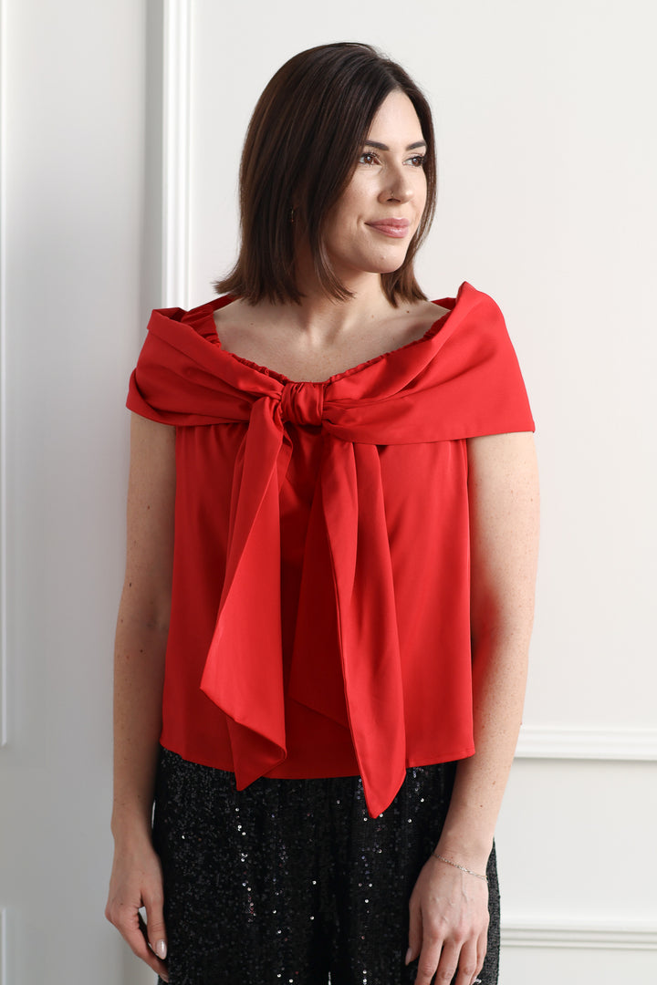 Ribbon OTS Blouse - Holly Red