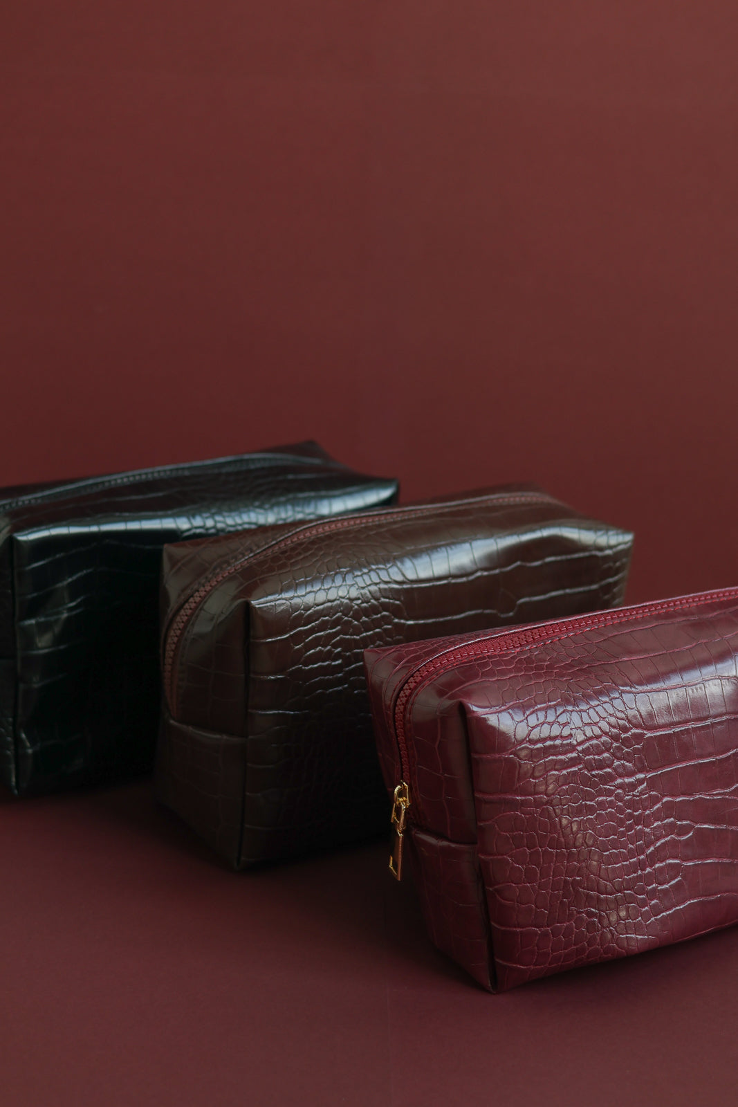 Emilia Crocodile Cosmetic Pouch - Black