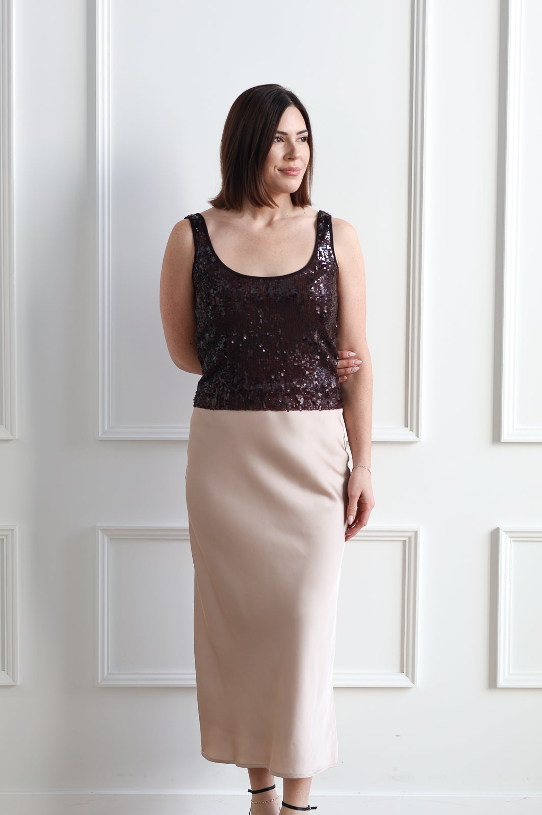 Champagne Satin Slip Skirt