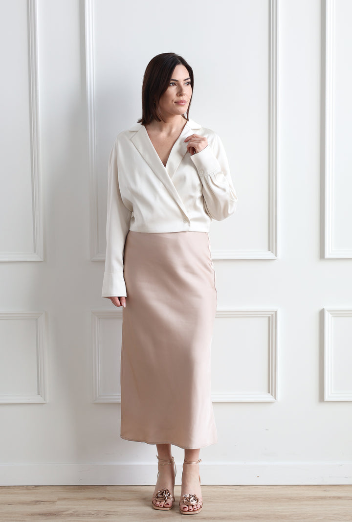 Champagne Satin Slip Skirt