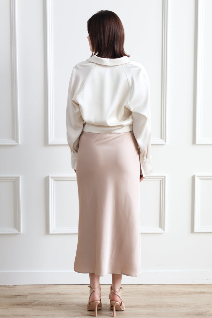Champagne Satin Slip Skirt