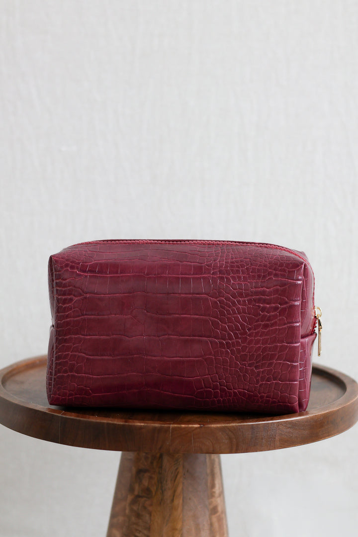 Emilia Crocodile Cosmetic Pouch - Cherry Red