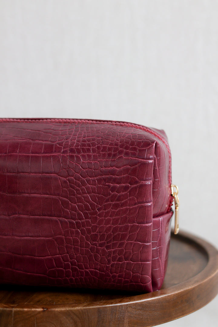 Emilia Crocodile Cosmetic Pouch - Cherry Red