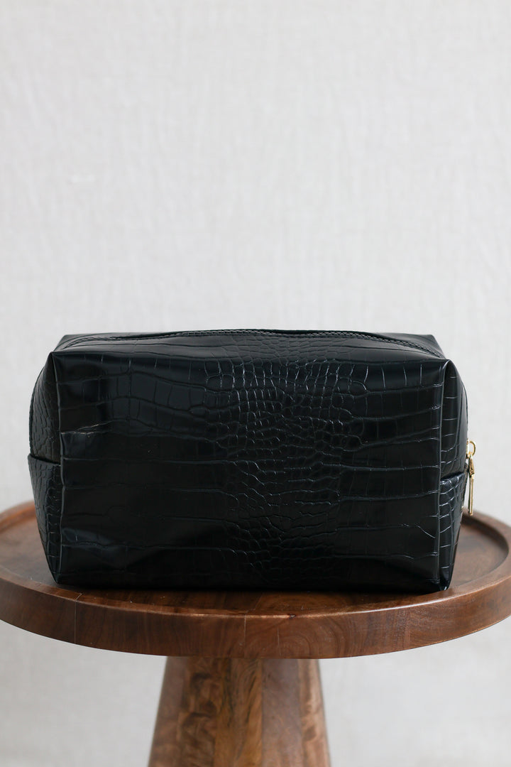 Emilia Crocodile Cosmetic Pouch - Black