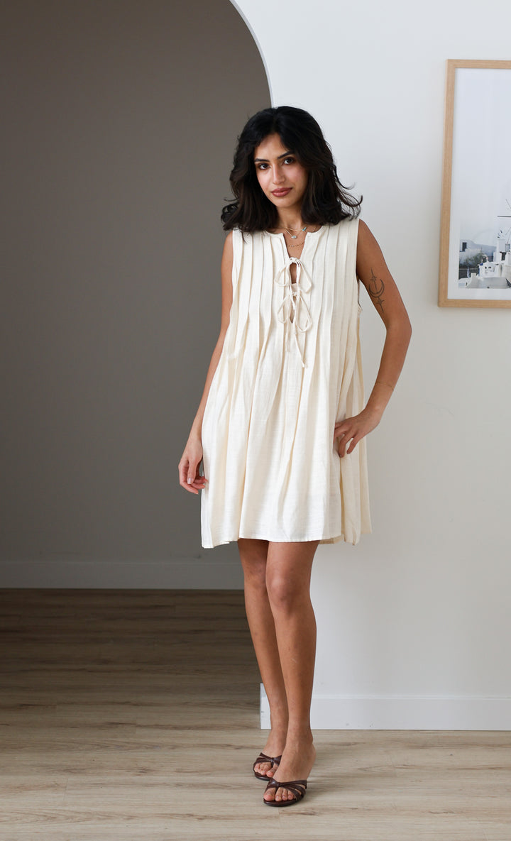 Pleated Shift Mini - Sand Stone