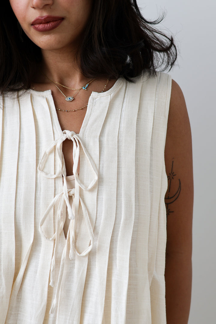 Pleated Shift Mini - Sand Stone