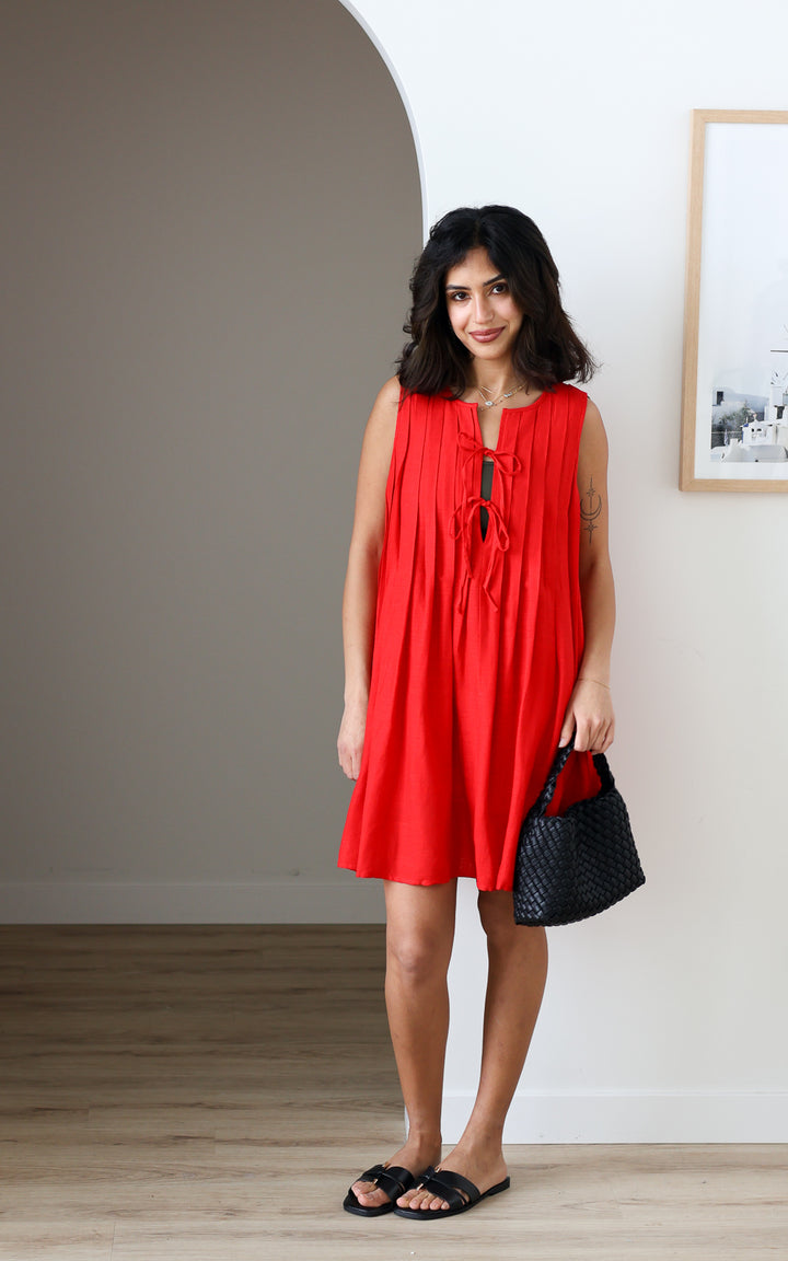Pleated Shift Mini - Riviera Red