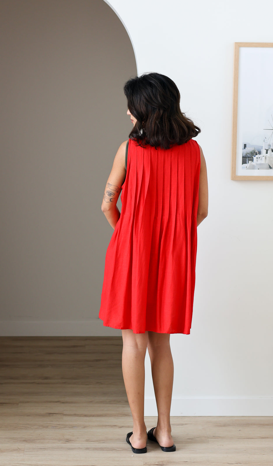 Pleated Shift Mini - Riviera Red