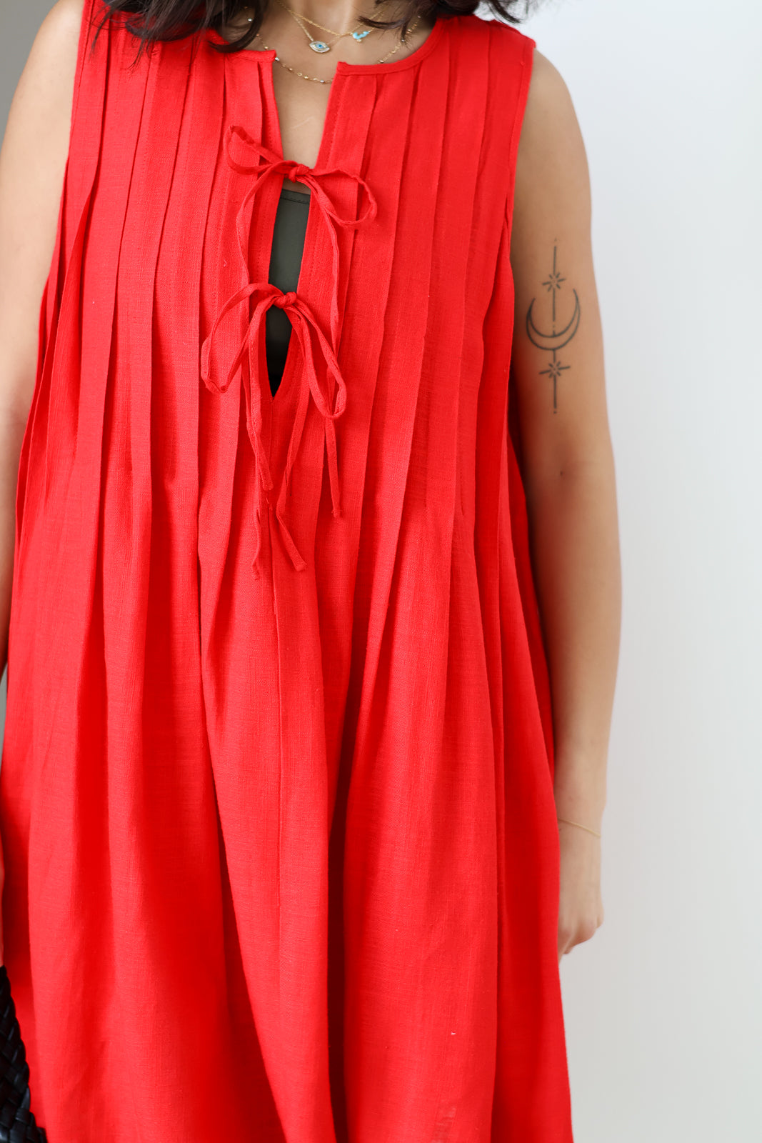 Pleated Shift Mini - Riviera Red