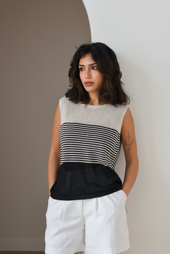 Striped Crochet Tank - Black