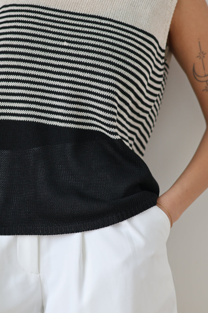 Striped Crochet Tank - Black