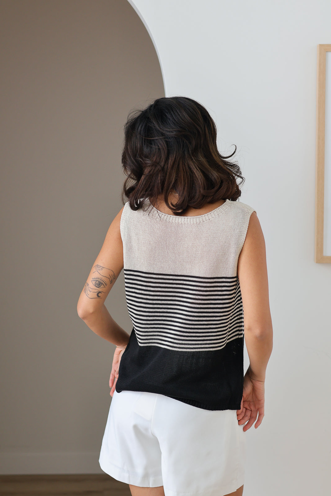 Striped Crochet Tank - Black