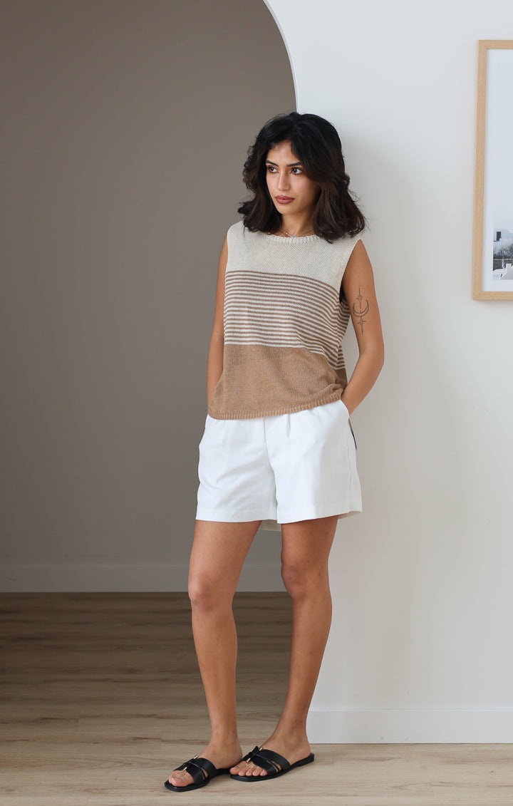 Striped Crochet Tank - Taupe