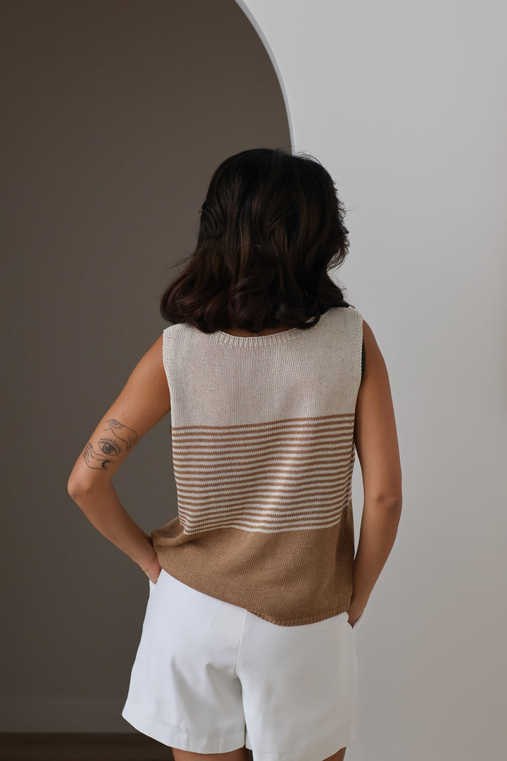 Striped Crochet Tank - Taupe