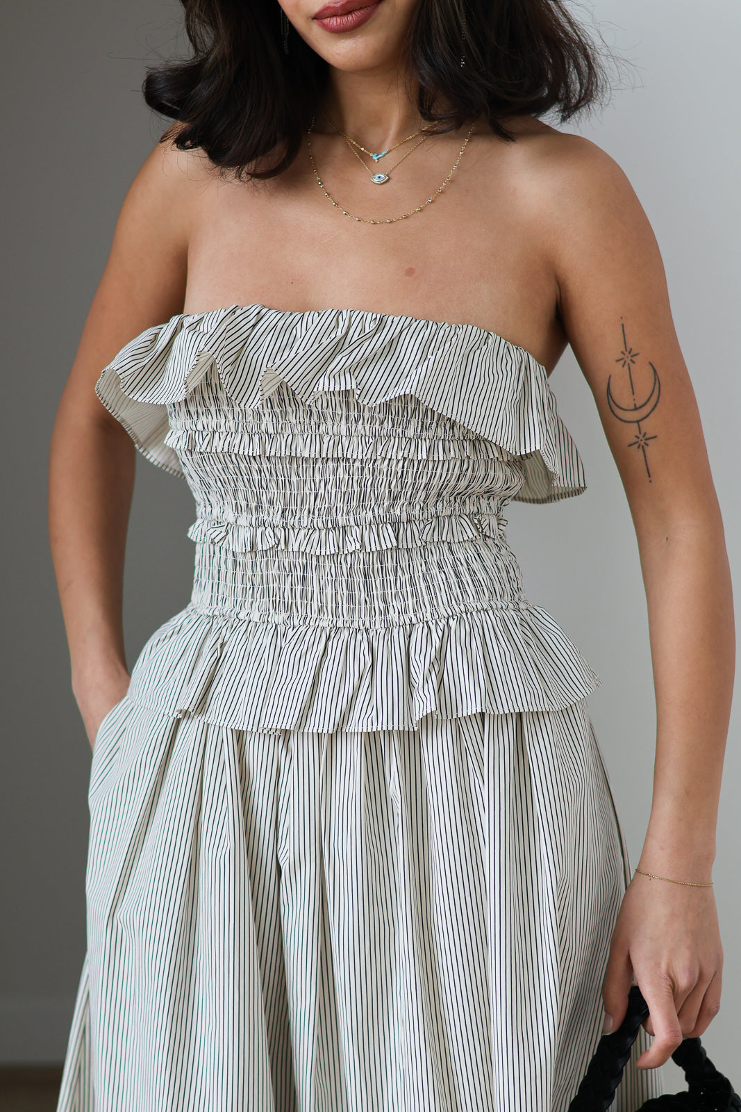 Flynn Striped Strapless Midi