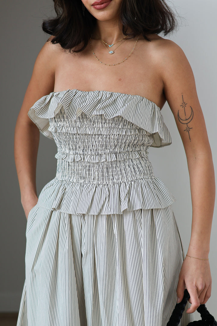 Flynn Striped Strapless Midi