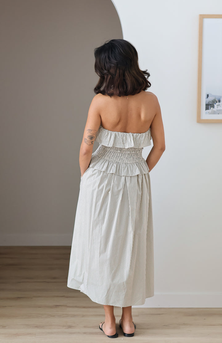 Flynn Striped Strapless Midi