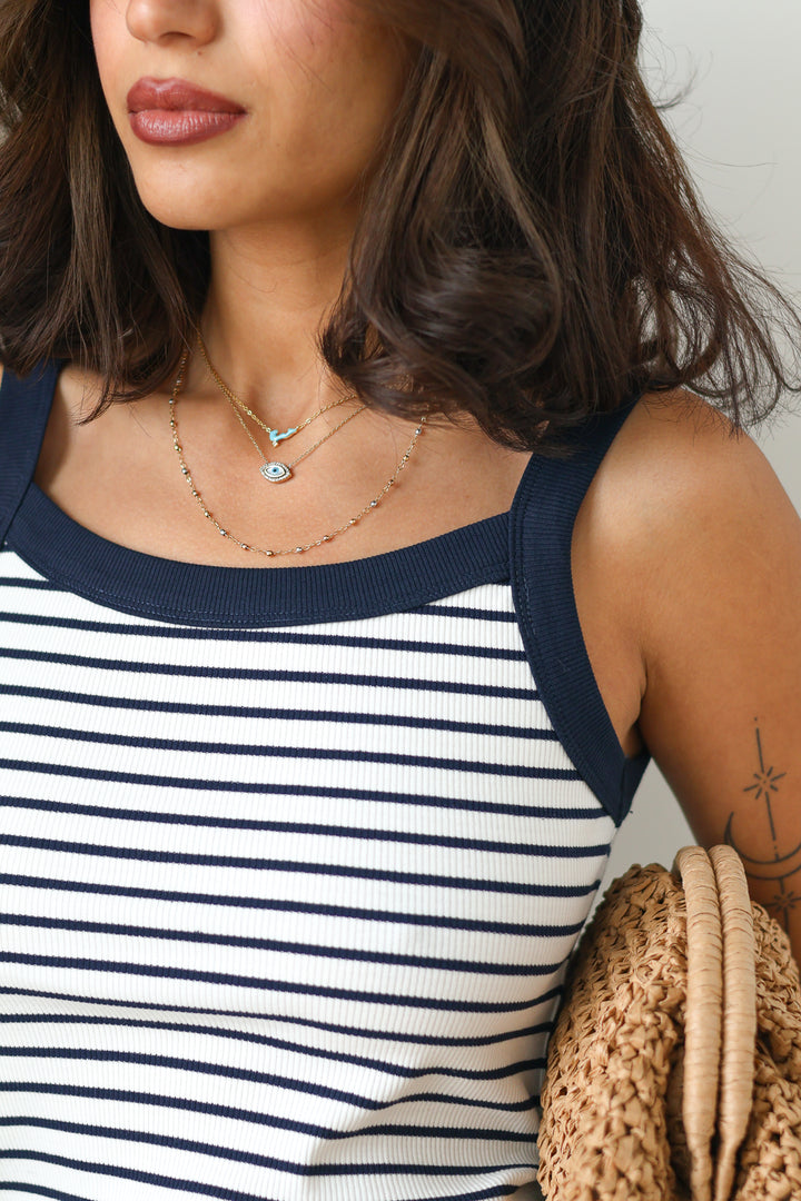 Navy Stripe Ribbed Tank