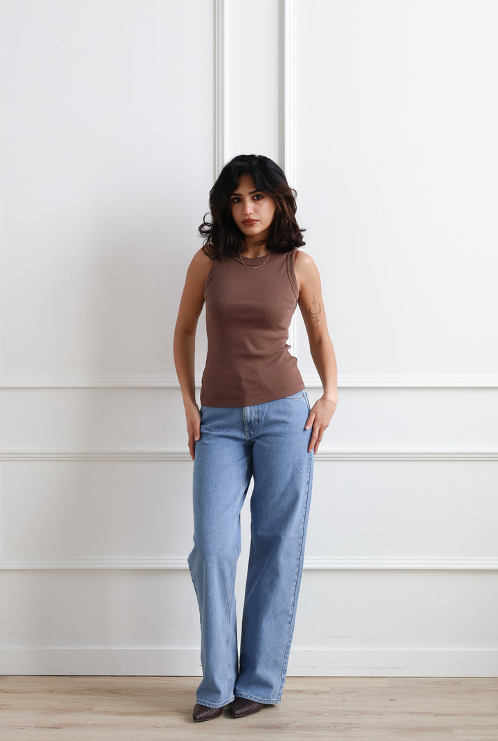 Basic Ribbed Tank - Chocolate