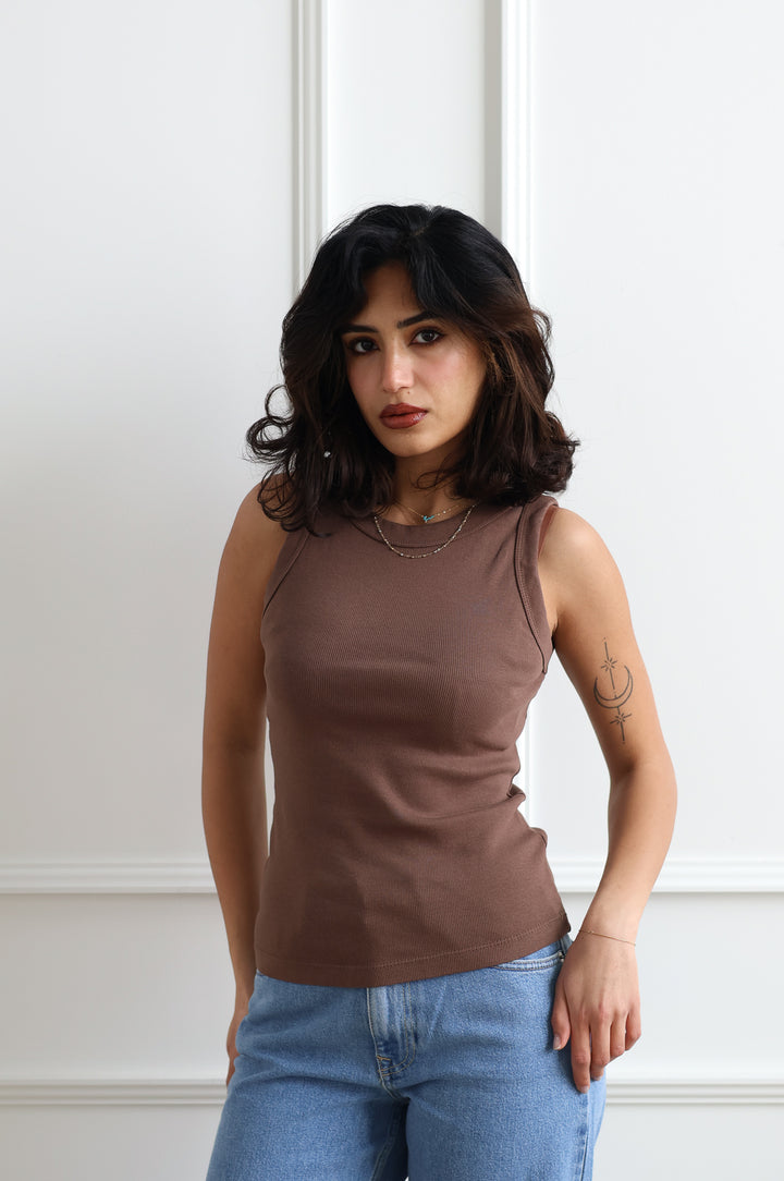 Basic Ribbed Tank - Chocolate