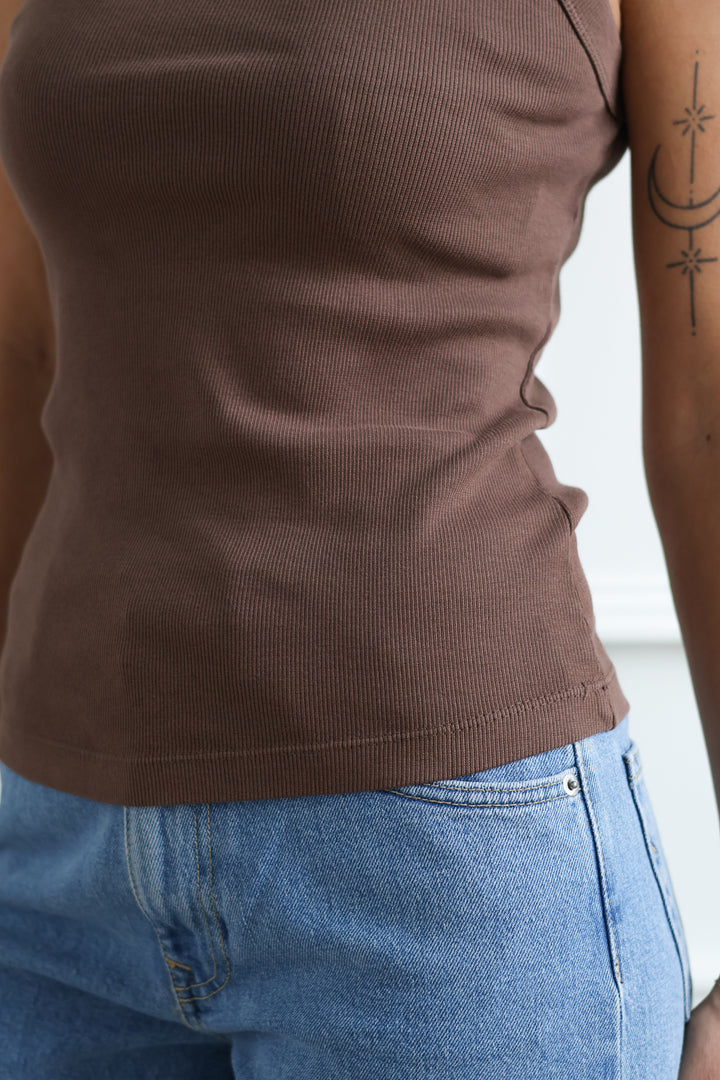 Basic Ribbed Tank - Chocolate