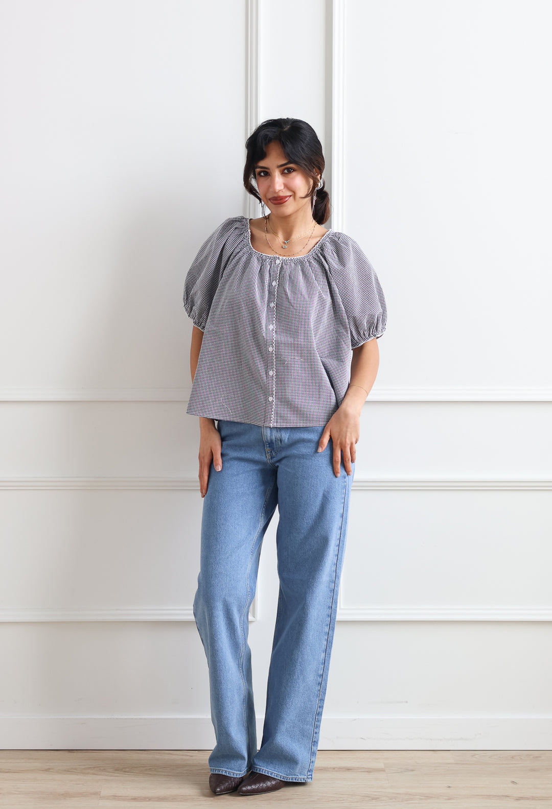 Gingham Scalloped Blouse