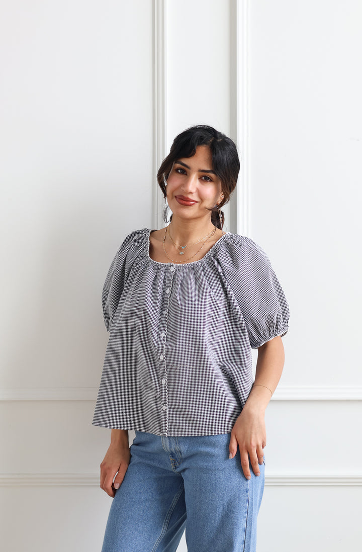 Gingham Scalloped Blouse