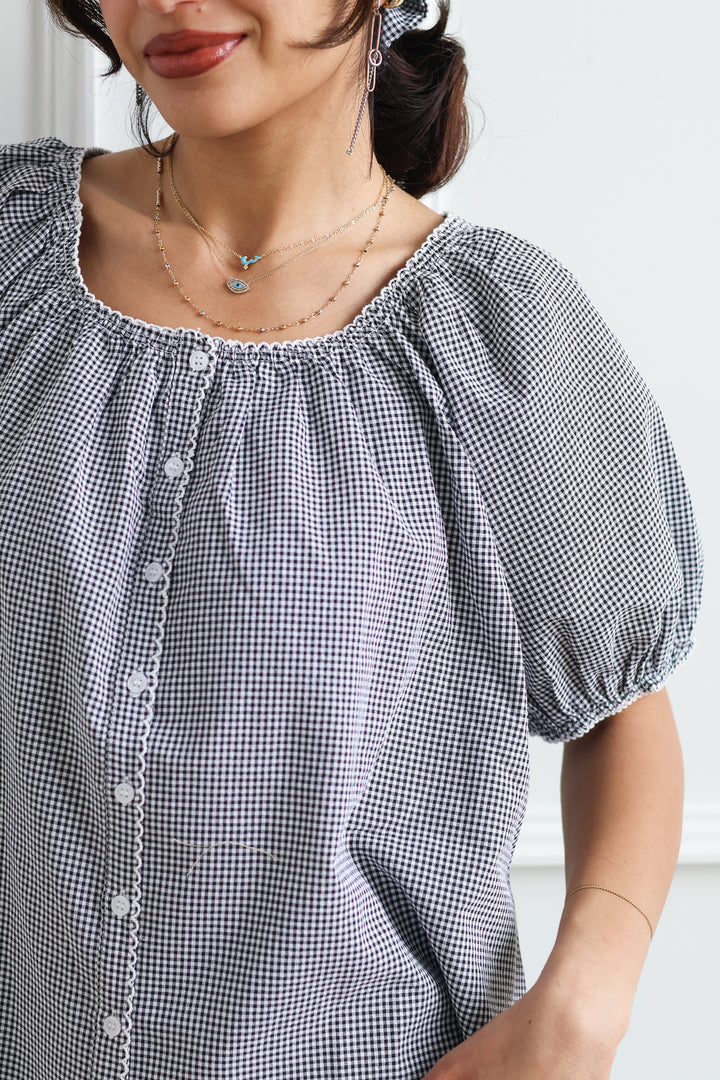 Gingham Scalloped Blouse