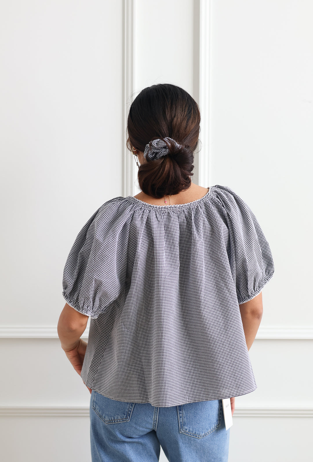 Gingham Scalloped Blouse