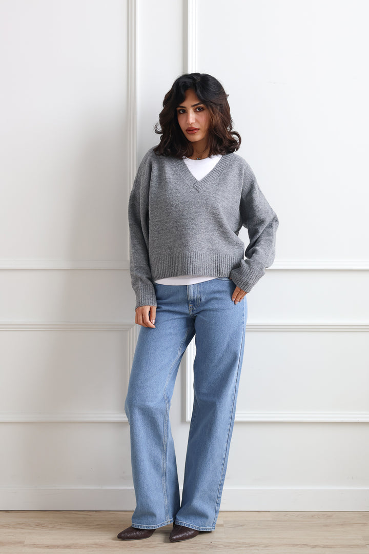 Vero Moda | Boom V-Neck Knit - Grey Melange