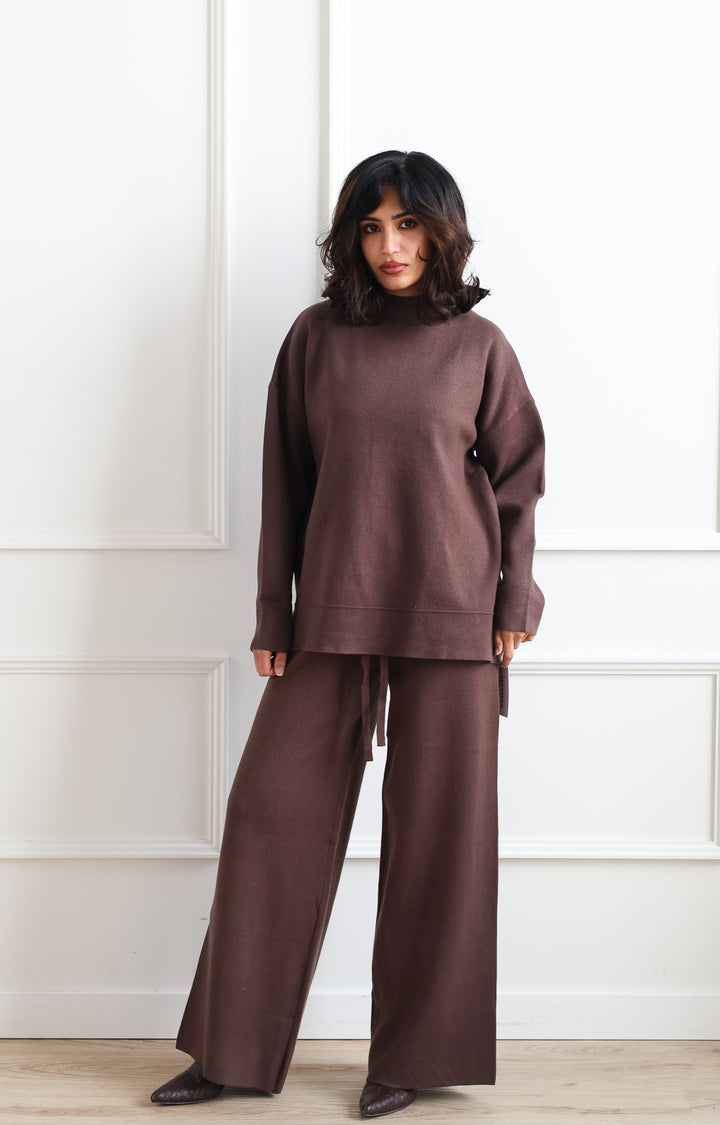 Wide Leg Drawstring Knit Pant - Café Latte