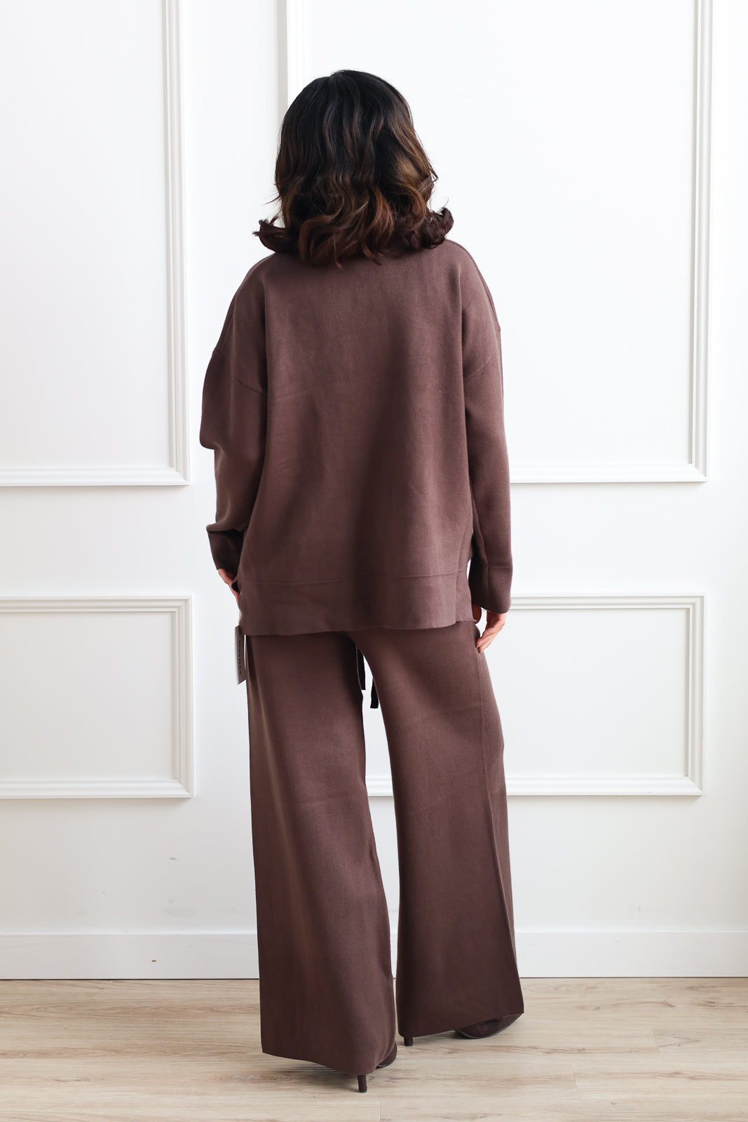 Wide Leg Drawstring Knit Pant - Café Latte