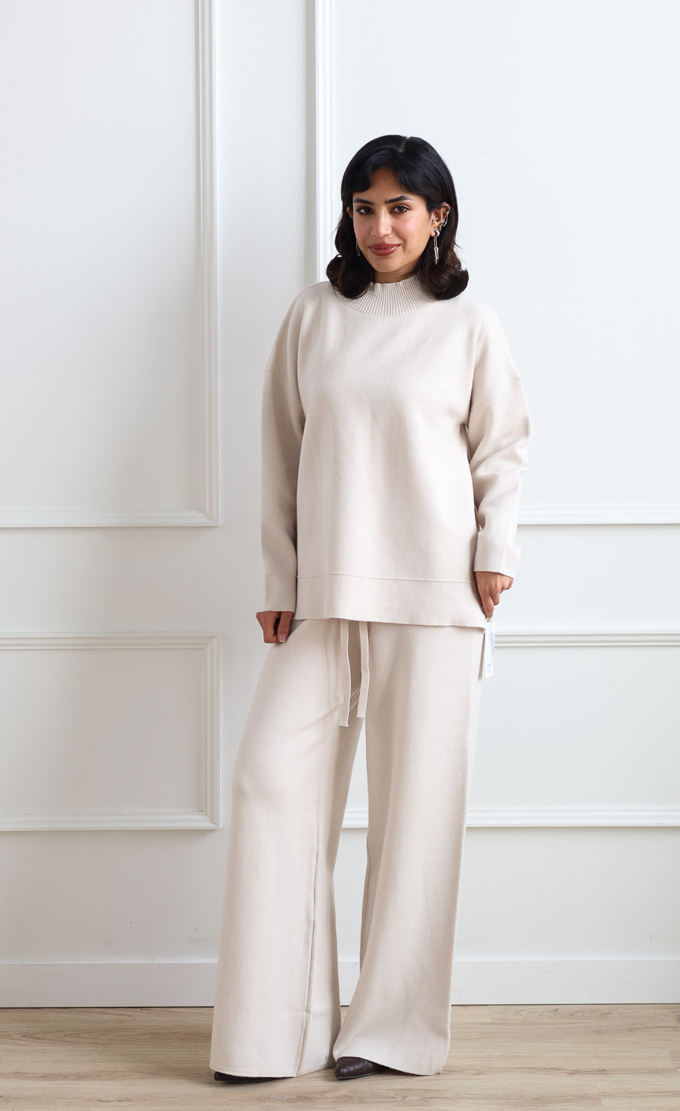Wide Leg Drawstring Knit Pant - Ivory