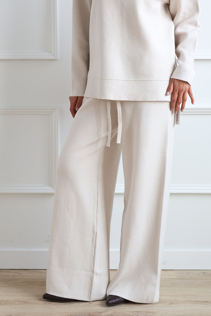 Wide Leg Drawstring Knit Pant - Ivory