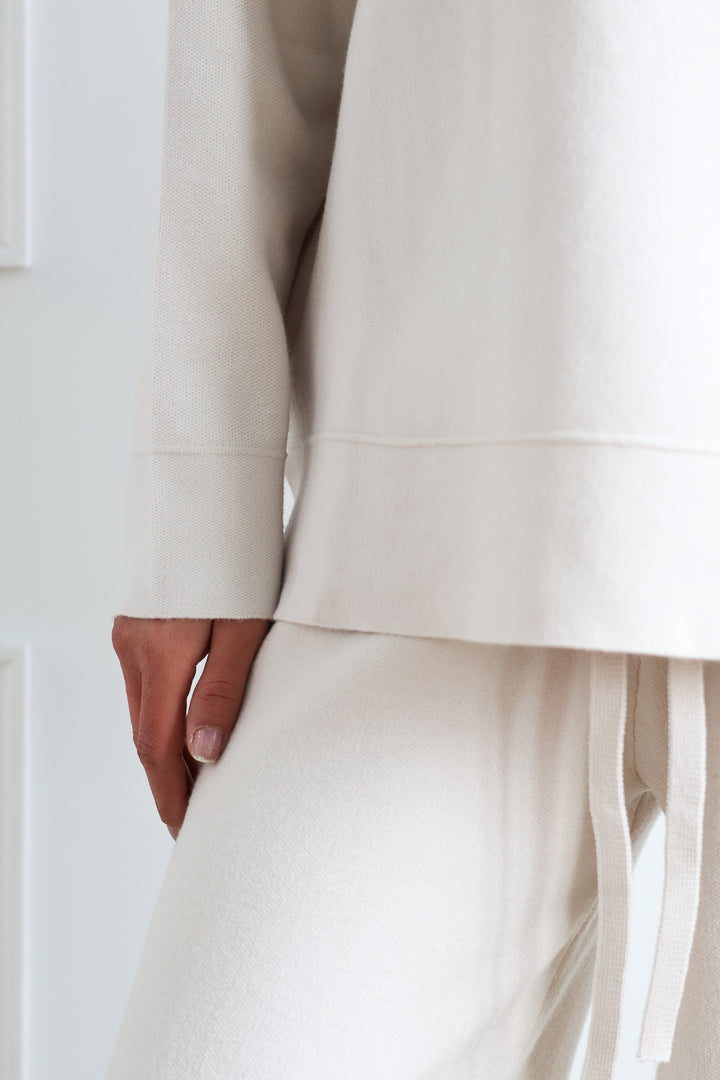 Wide Leg Drawstring Knit Pant - Ivory