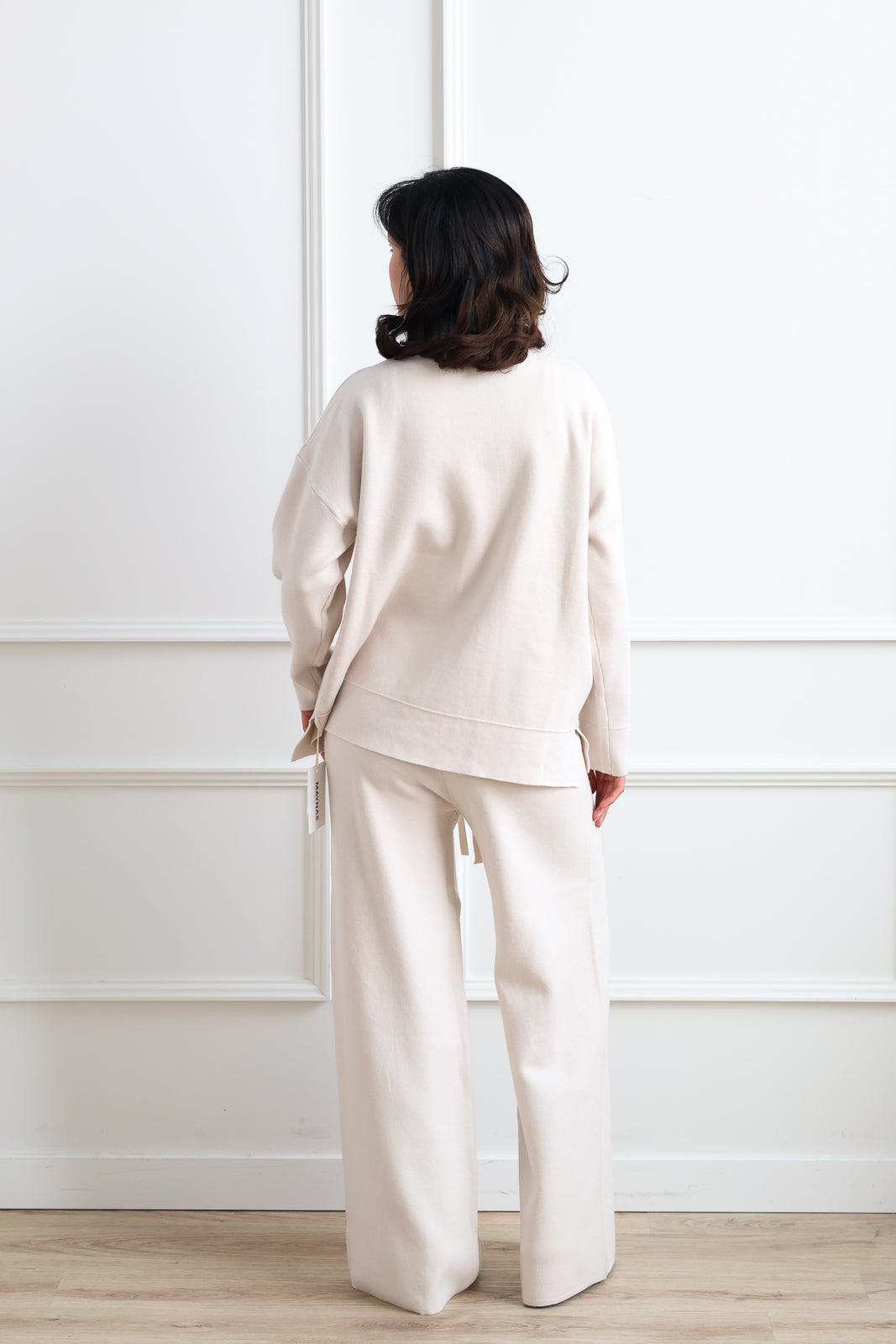 Wide Leg Drawstring Knit Pant - Ivory