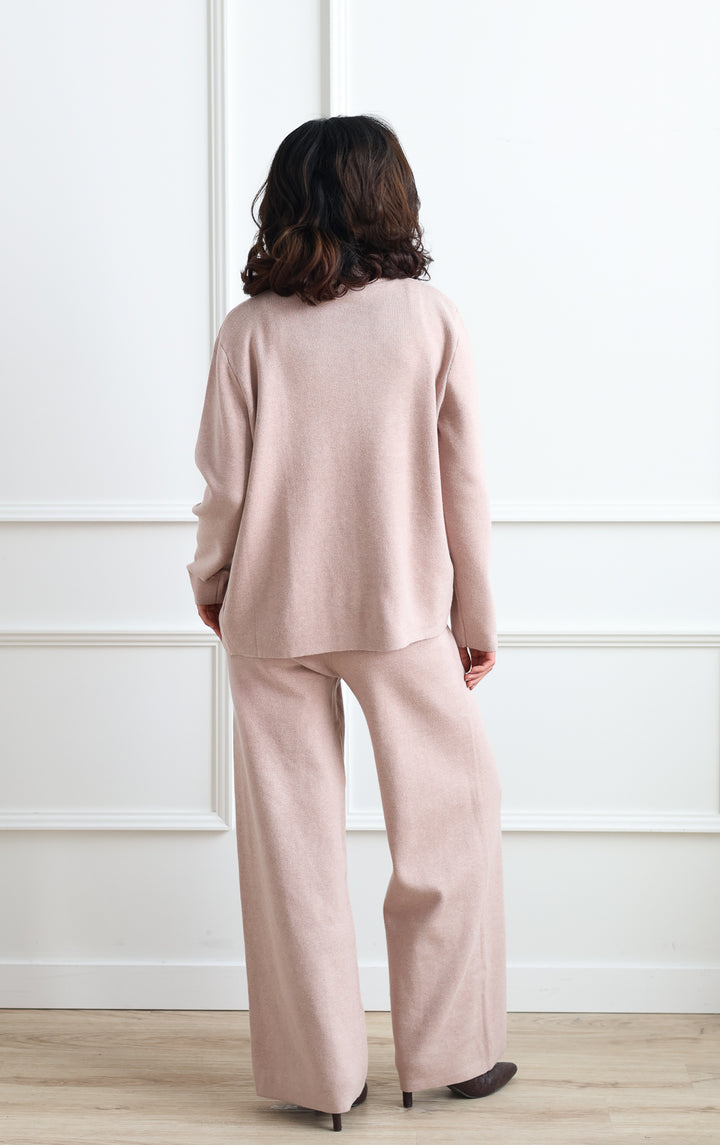 Full Zip Knit Sweater - Taupe