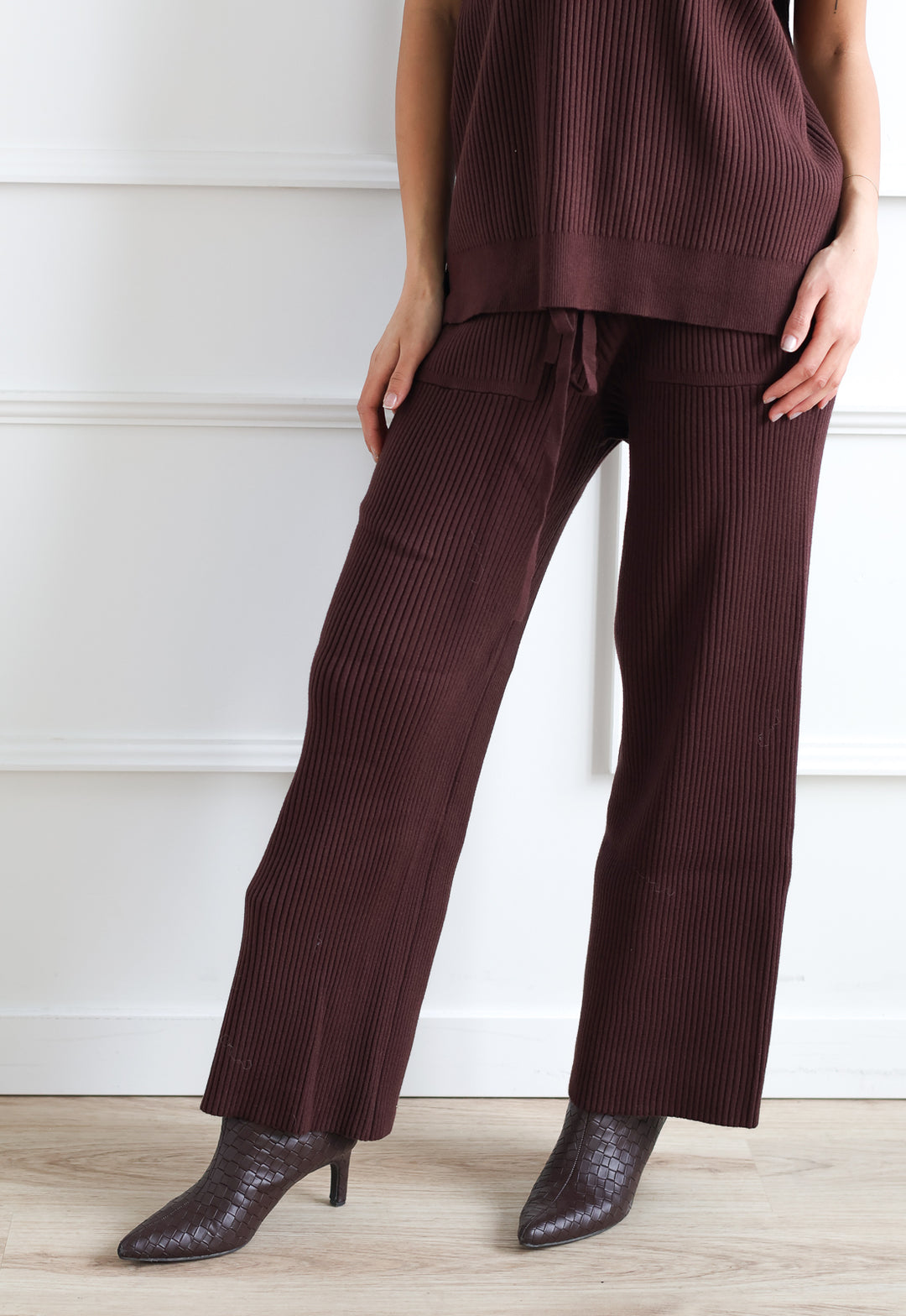 Wide Leg Rib Knit Pant - Cacao