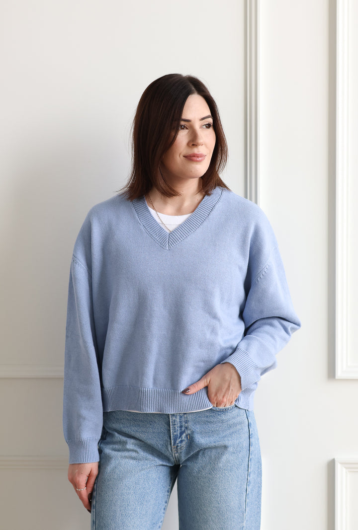 Dusty Blue V-Neck Knit