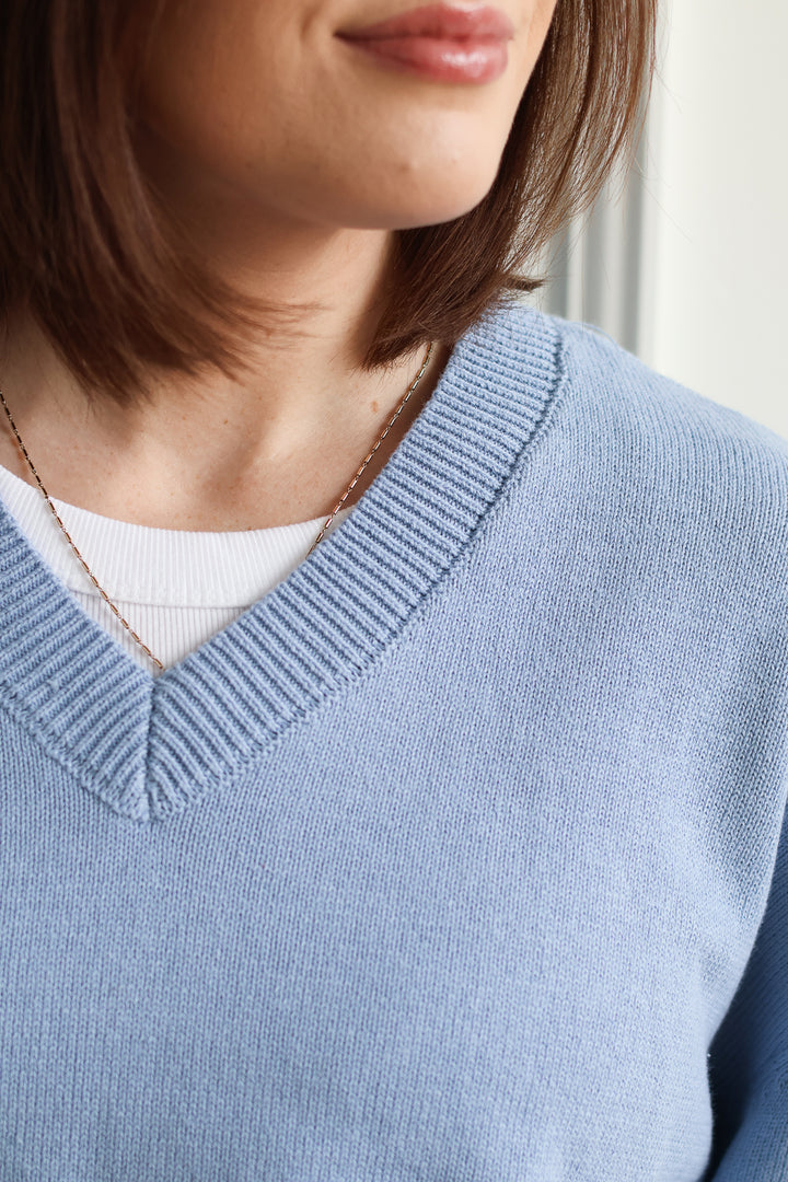 Dusty Blue V-Neck Knit