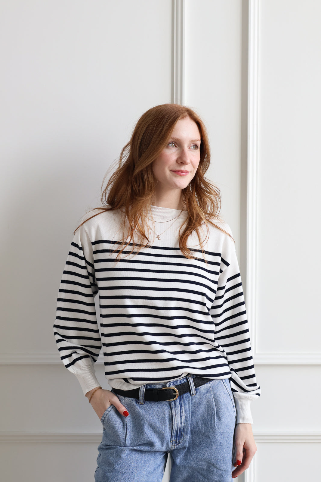 ICHI | Nautical Stripe Boat Neck