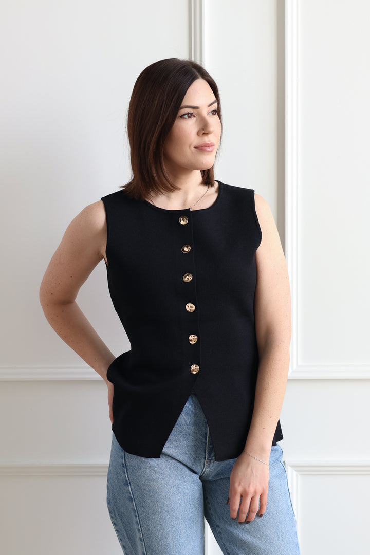 Pebble Knit Vest - Black
