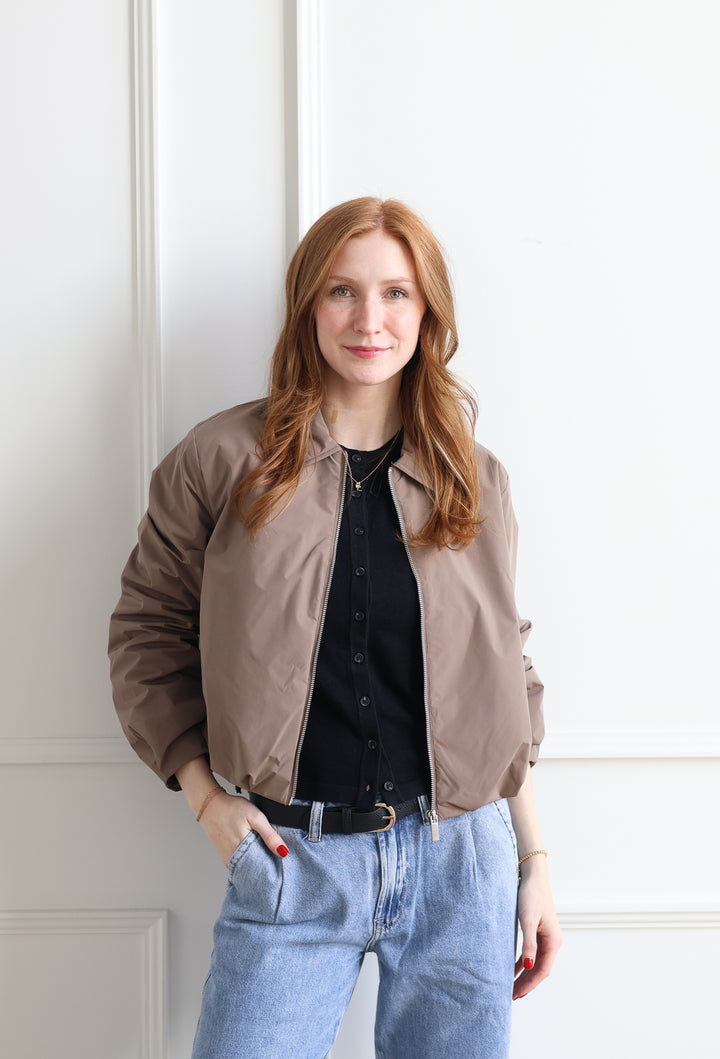 Cropped Bomber Jacket - Stone