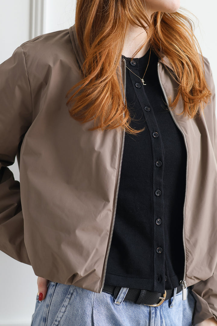 Cropped Bomber Jacket - Stone