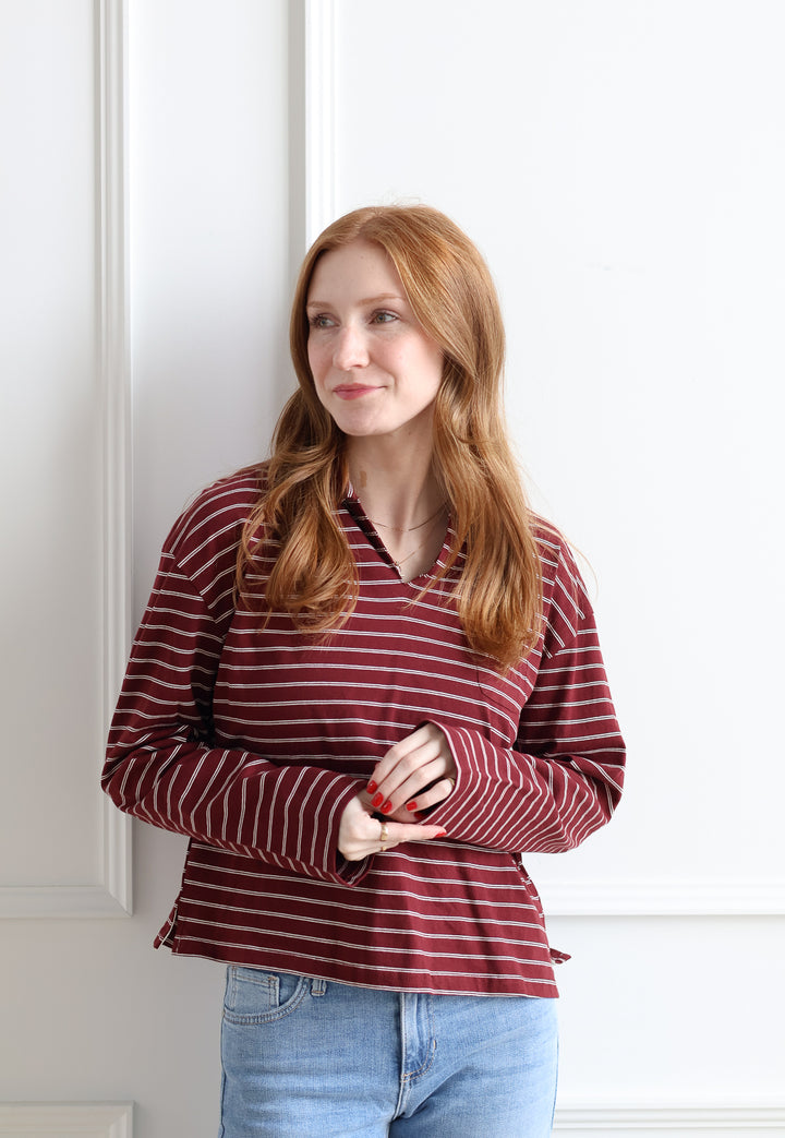 Maroon Stripe Rugby Top