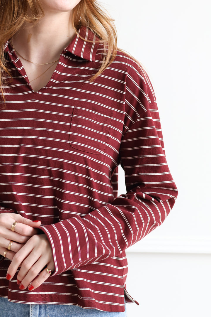 Maroon Stripe Rugby Top
