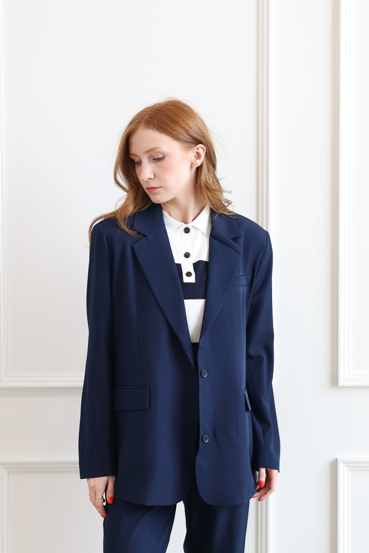 ICHI | Fava Oversized Blazer - Dark Navy