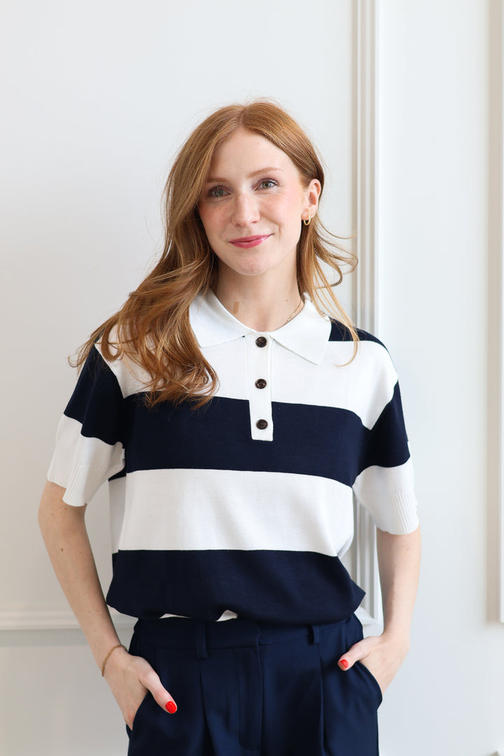 ICHI | Luls Short Sleeve Polo - Navy