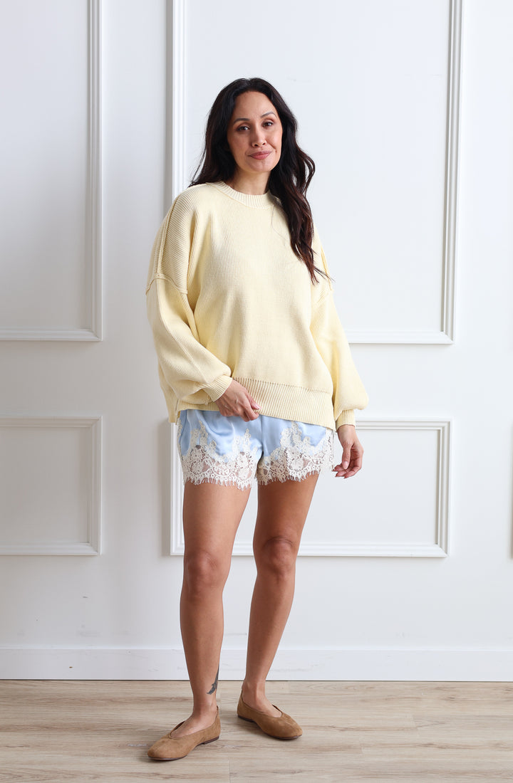 Satin Lace Shorts - Powder Blue